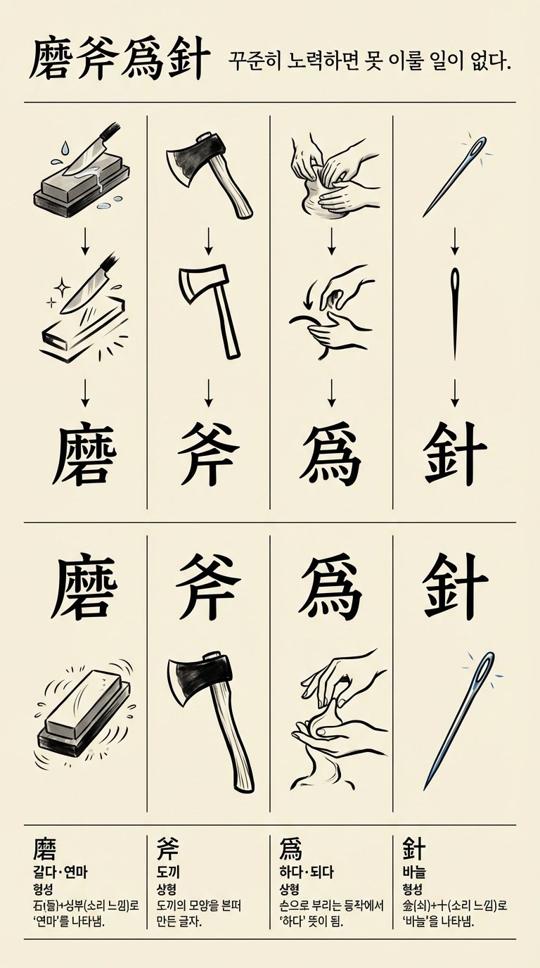 磨斧爲針 Hanja Formation