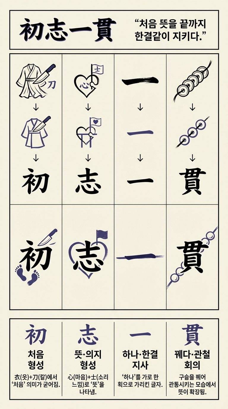 초지일관 한자 형성